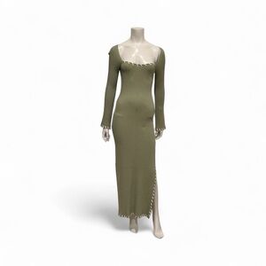 Mon Renn Chic Long Sleeve Ribbed Dress in  Light Sage Green